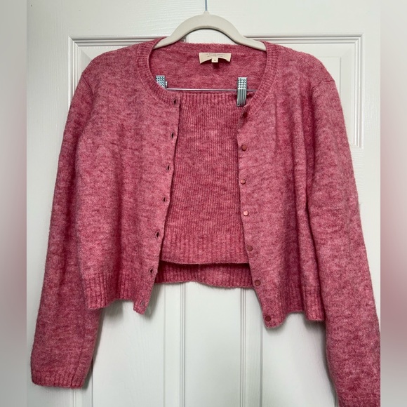 Sezane Leonora Cardigan in Medium with Orianna Top in XS Mottled Pink Set - Picture 1 of 16